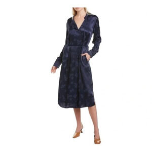 Vince Marine Blue Tulip Jacquard Long Sleeve Midi Dress XS